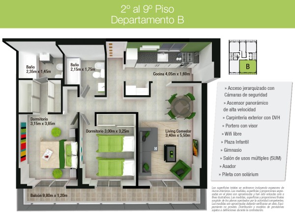 2 Dormitorios - Edificio Miraggio
