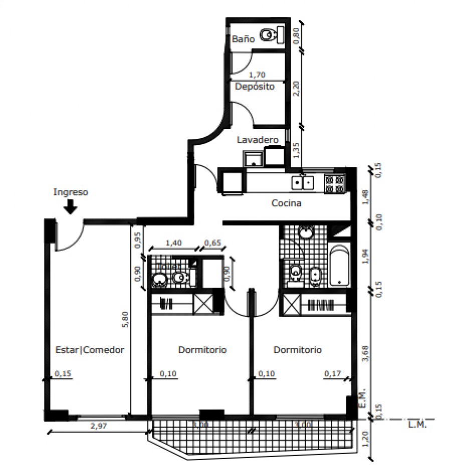 2 dormitorios con dependencia y patio