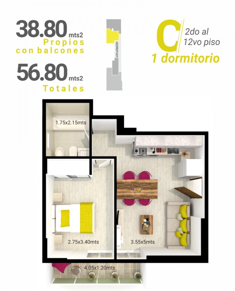 1 Dormitorio C apto credito hipotecario